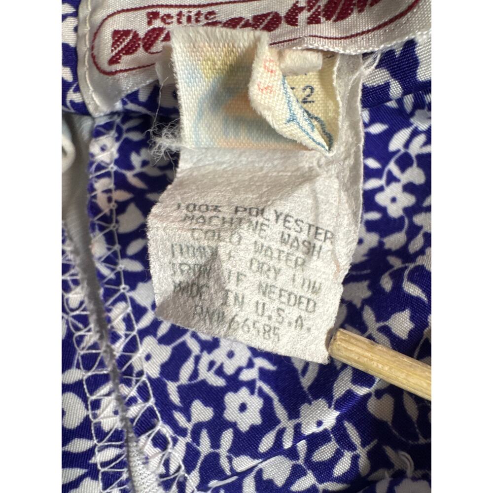 Vintage 80s Pleated Secretary Dress Sz 10 Midi Purple Floral Retro Short Sleeve - Picture 10 of 10